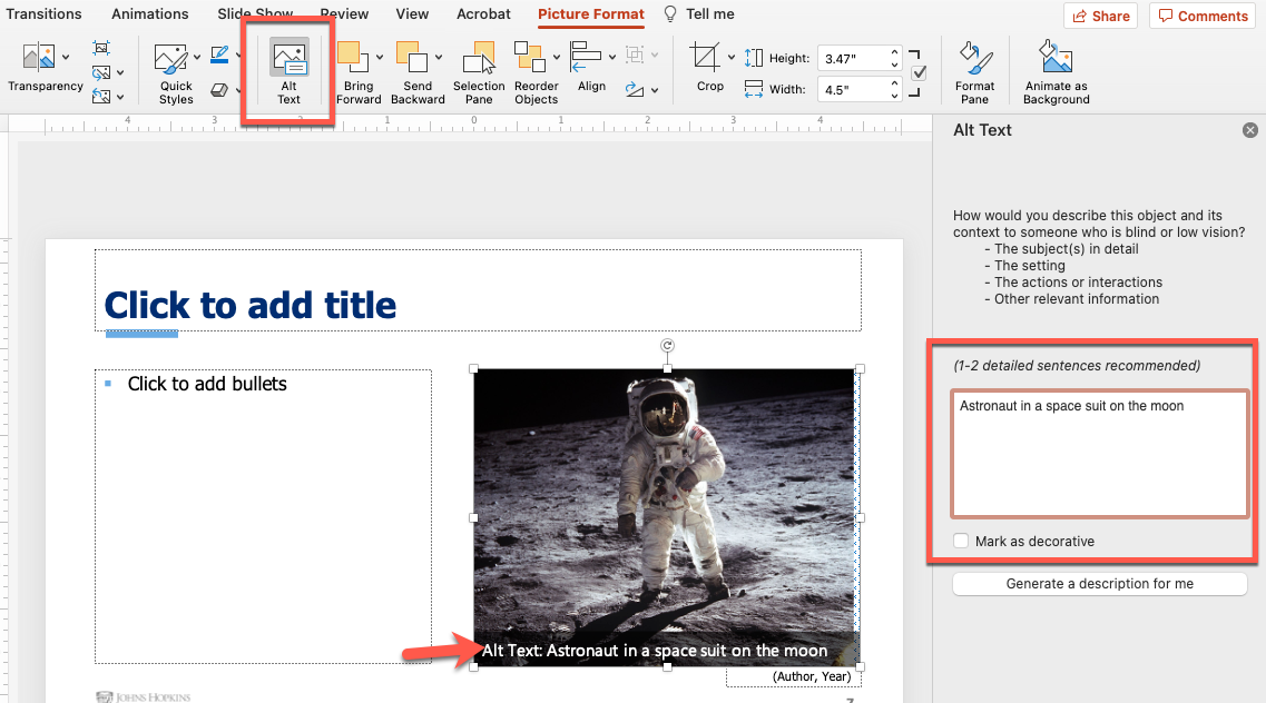 Provide alt text in Microsoft Word adn PowerPoint