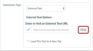 Find button indicated in the External Tool Options section.