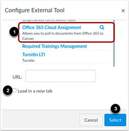 Office 365 Cloud Assignment selected in Configure External Tool